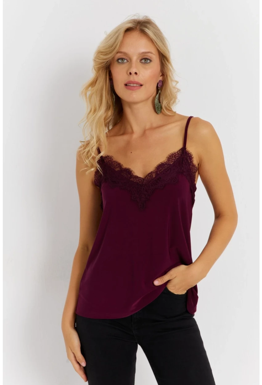 Kadın Mürdüm Dantelli Atlet AYD353