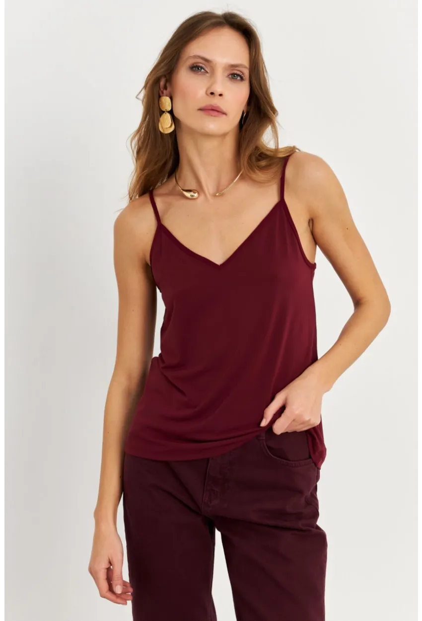 Kadın Mürdüm Degaje Yaka Bluz LPP1286