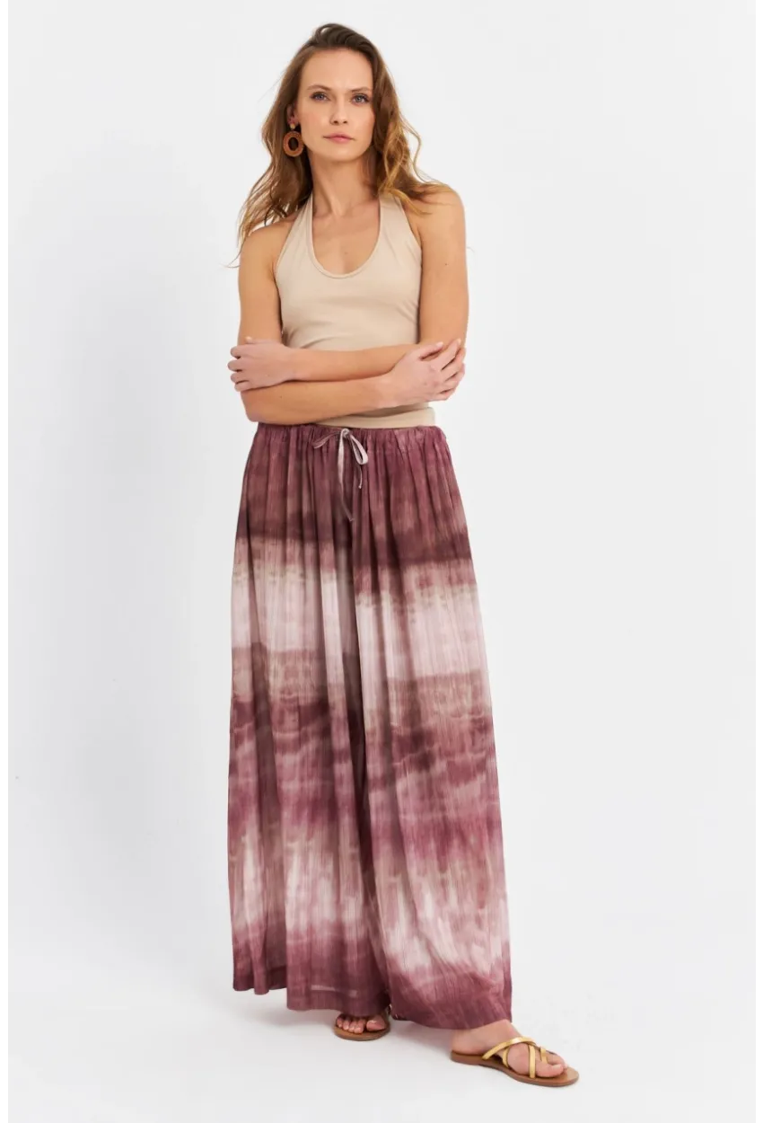 Kadın Mürdüm Desenli Salaş Pantolon TW26