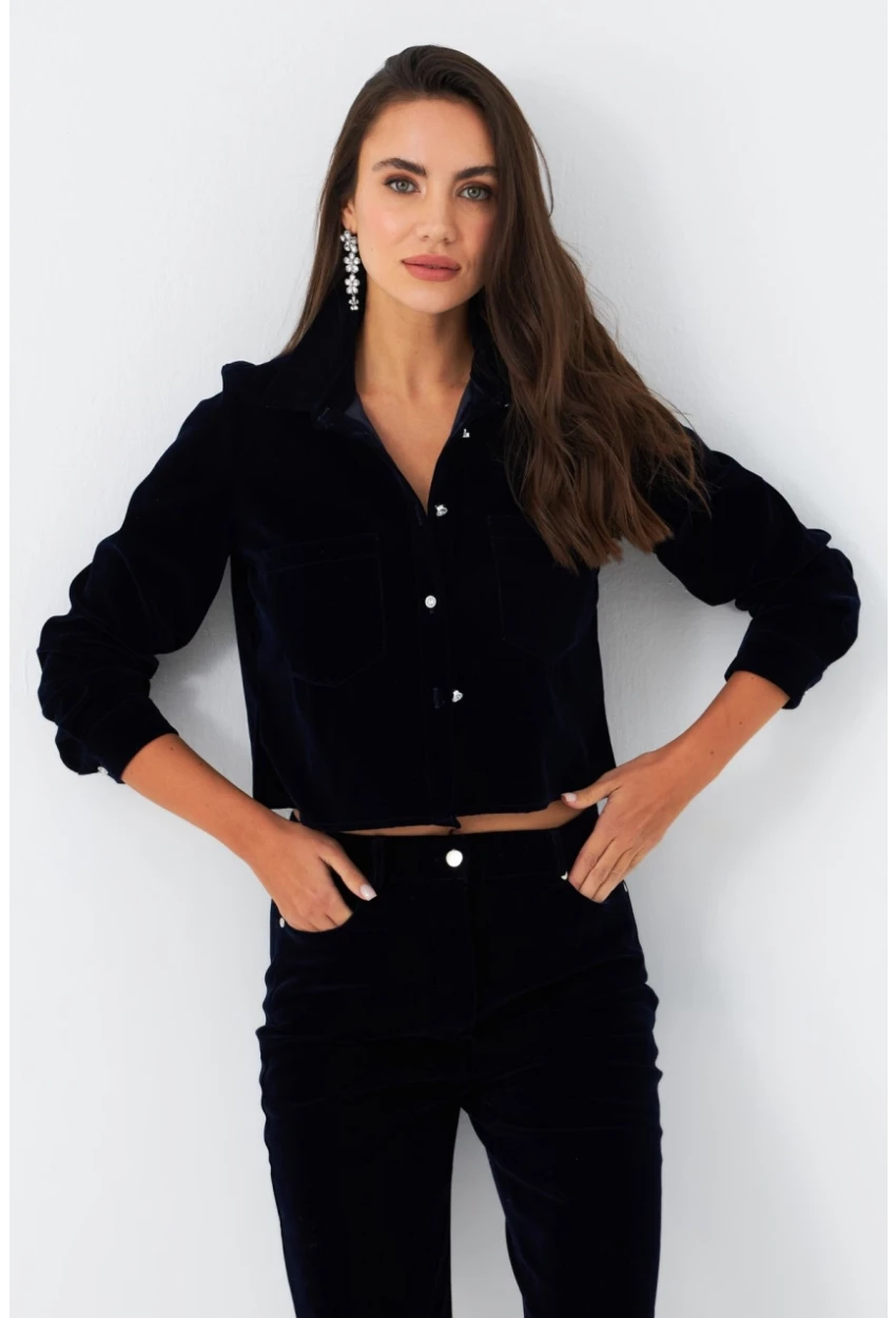 Kadın Parlament Taş Düğmeli Kadife Gömlek Ceket CAR1075