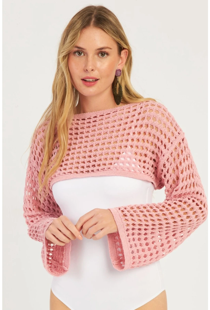 Kadın Pembe Ajurlu Bolero YV115