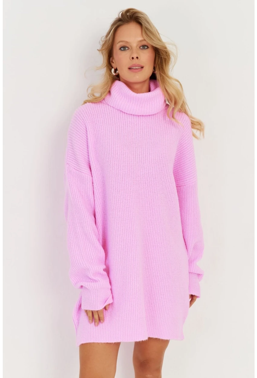 Kadın Pembe Balıkçı Yaka Triko Tunik KZ2504