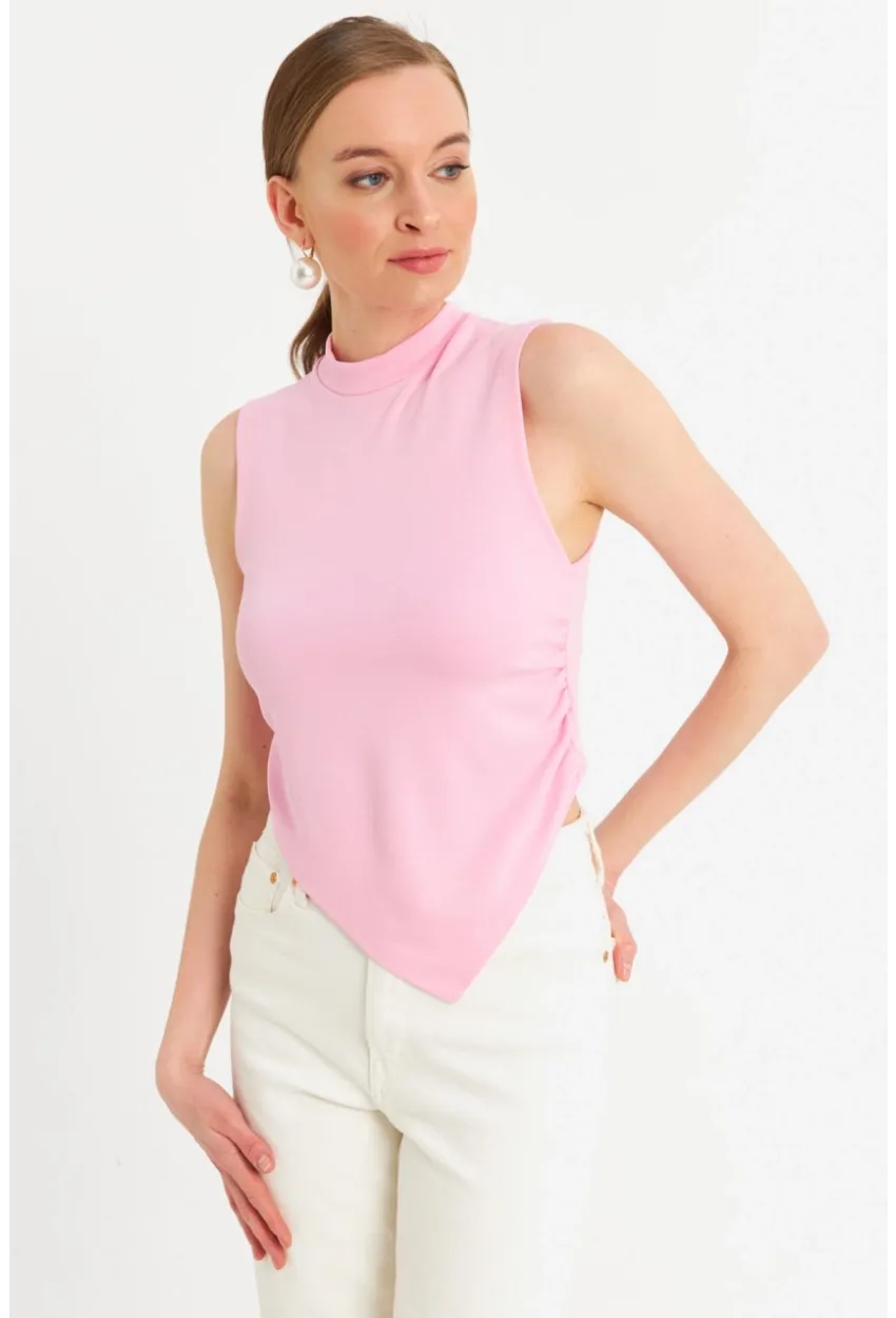 Kadın Pembe Kolsuz Crop Bluz ZH07