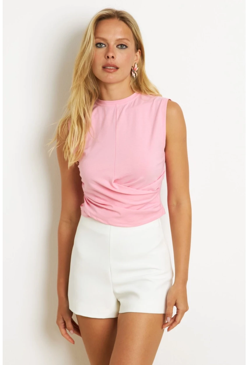 Kadın Pembe Kruvaze Bluz YZ1105