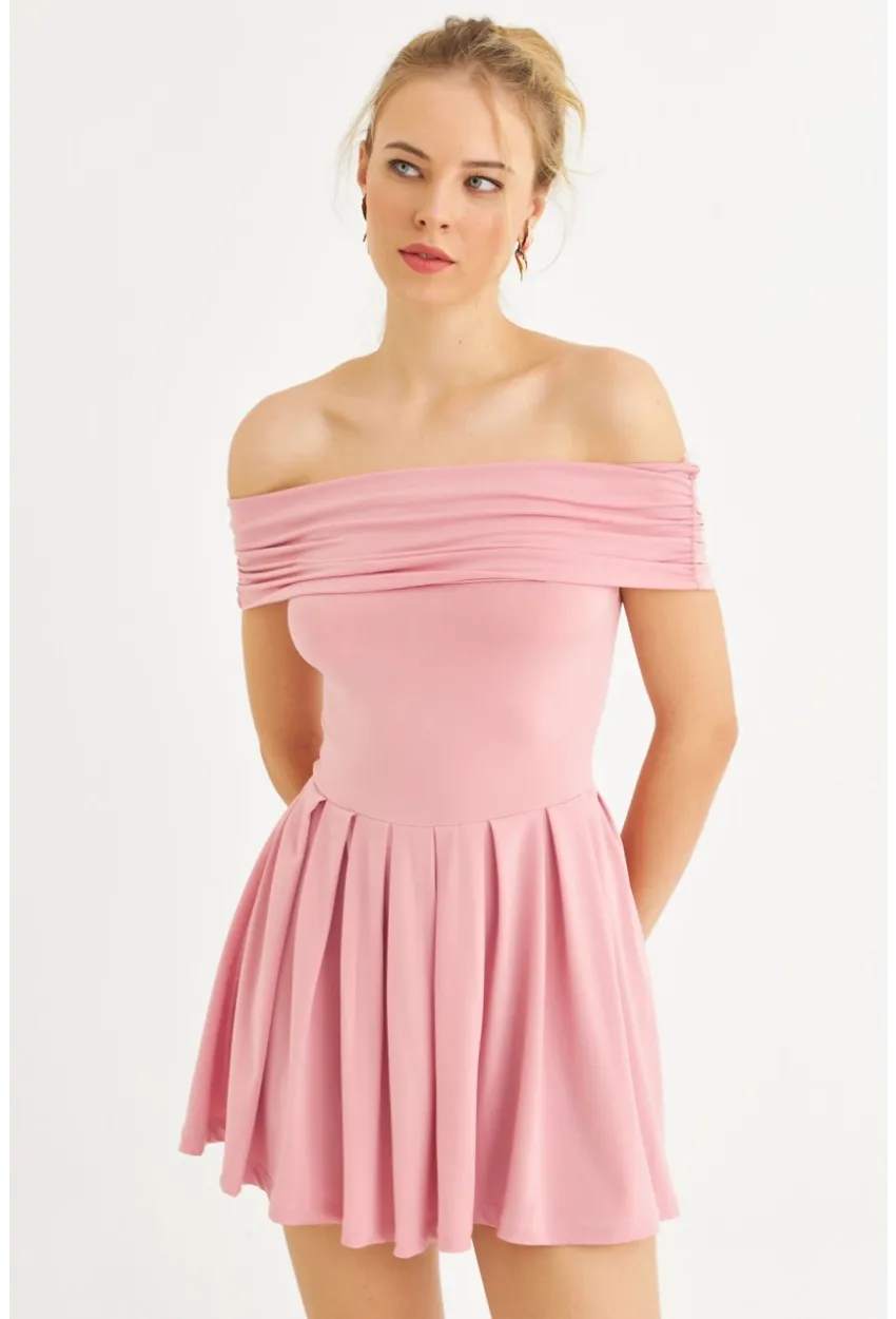 Kadın Pembe Madonna Yaka Midi Elbise MON1262-1