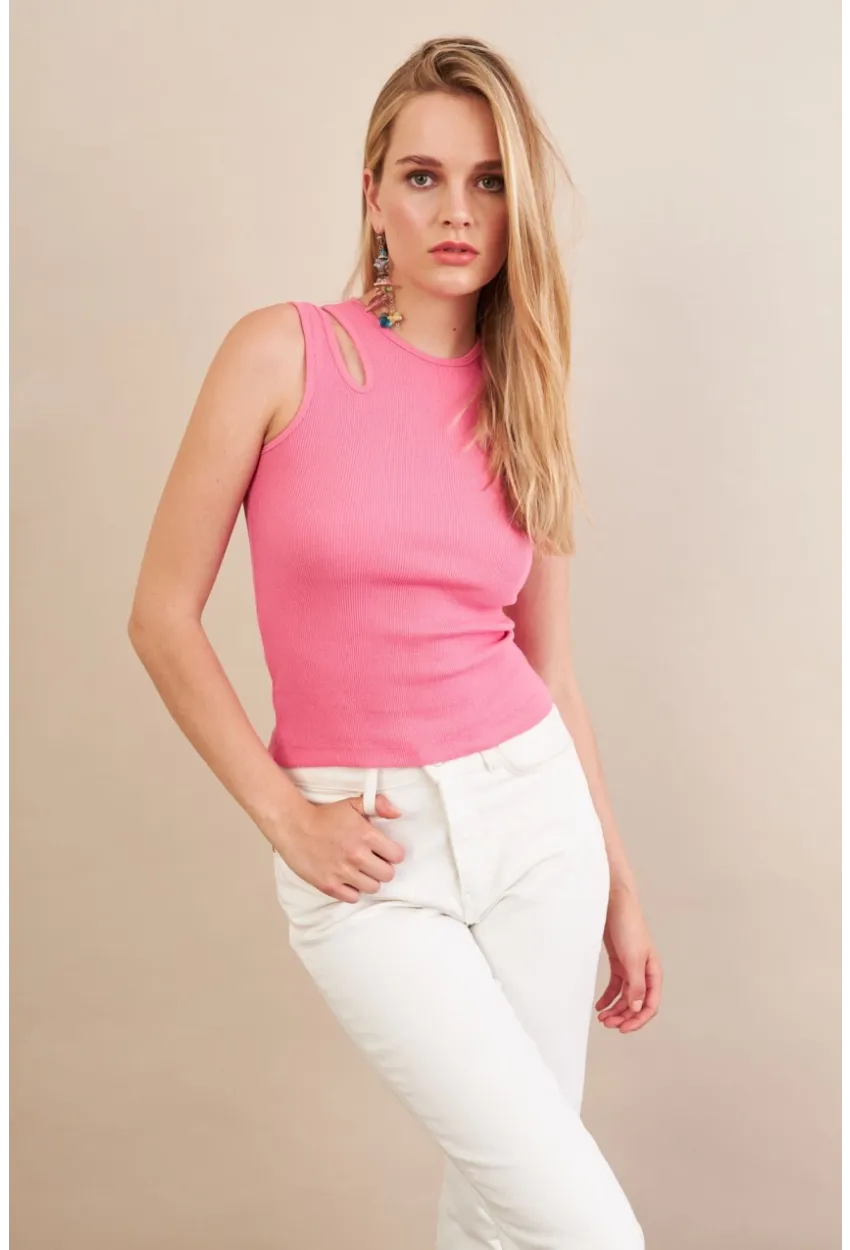 Kadın Pembe Omuz Pencereli Bluz MK20