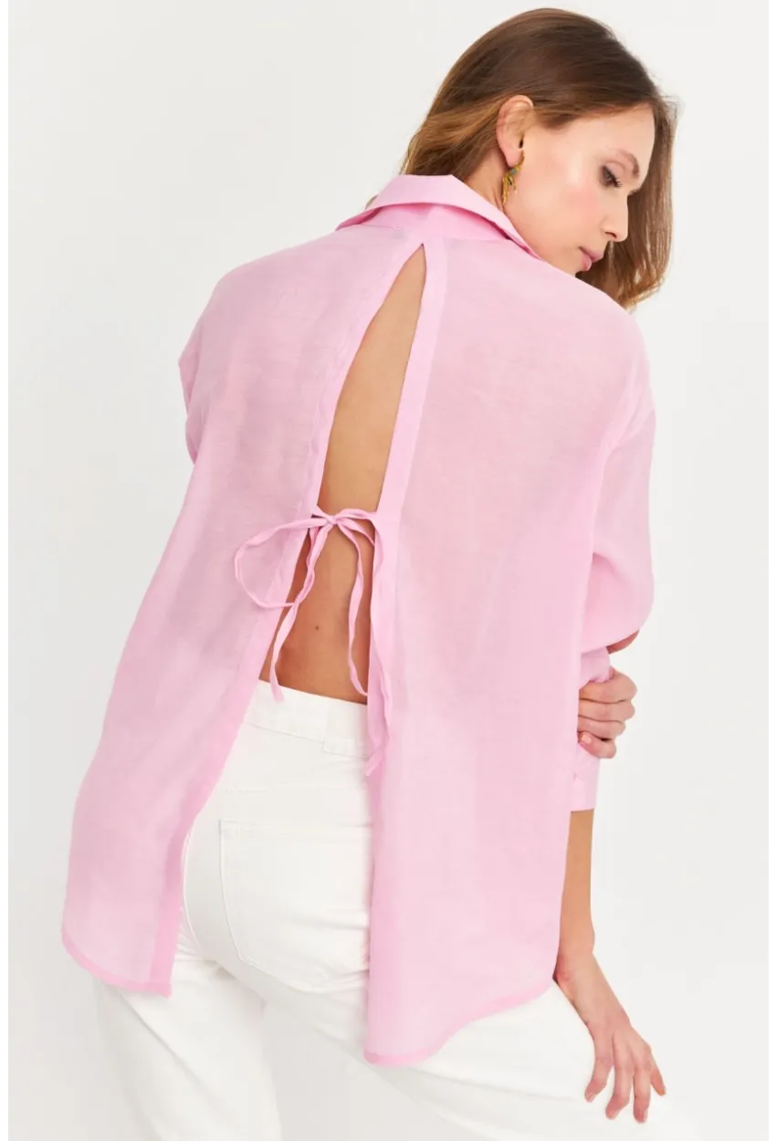Kadın Pembe Sırtı Açık Gömlek MOD2369