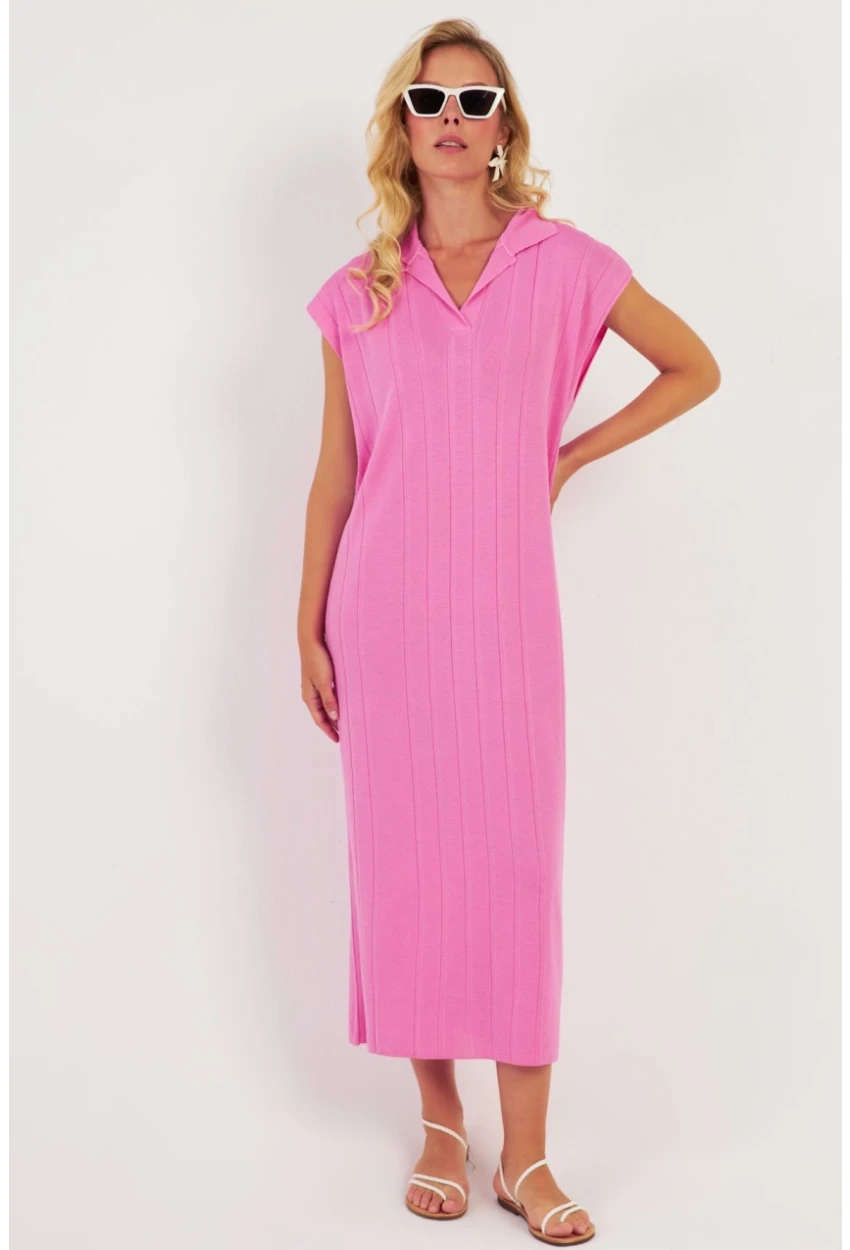 Kadın Pembe Triko Midi Elbise KZ3238