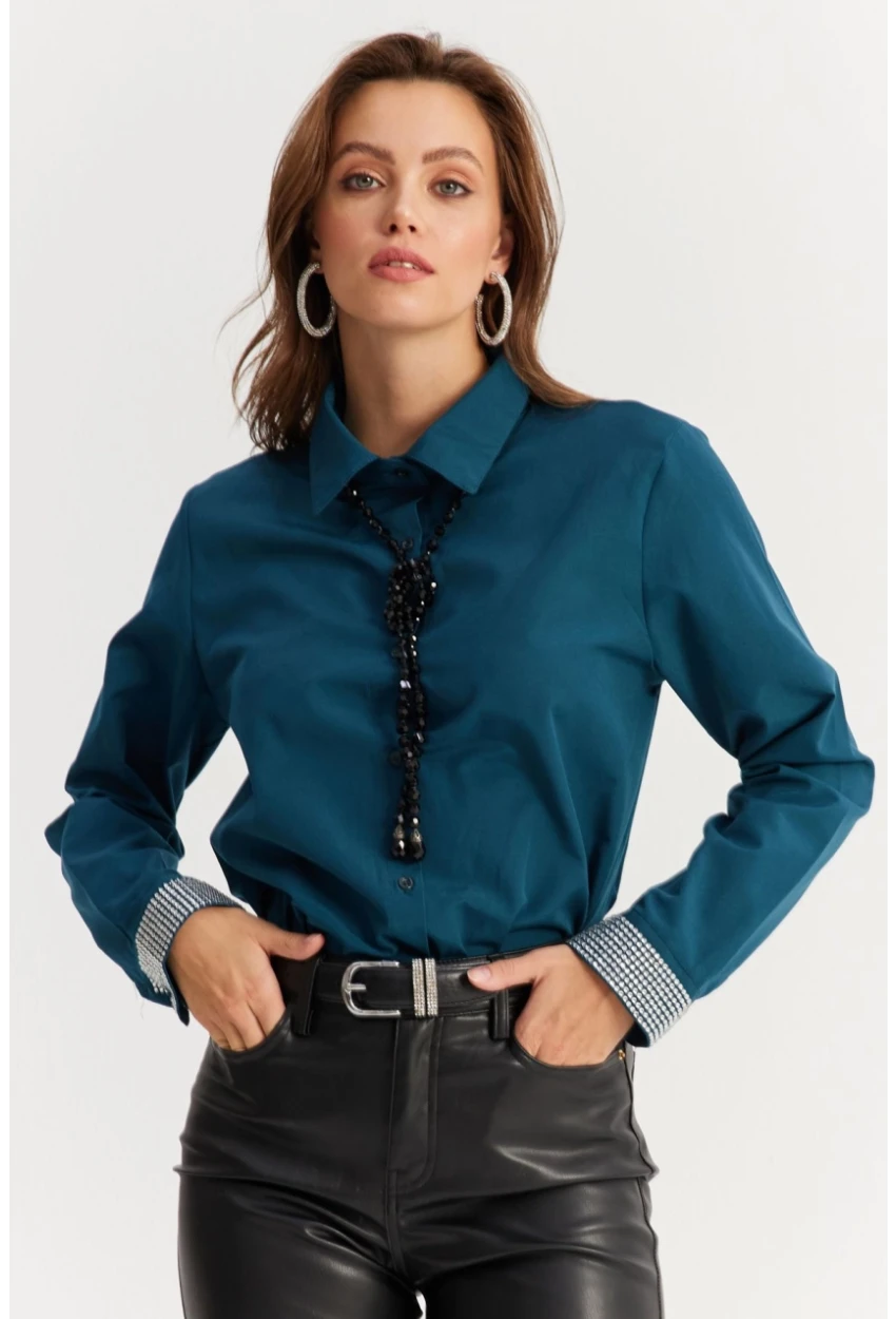 Kadın Petrol Manşeti Taşlı Gömlek ZER415