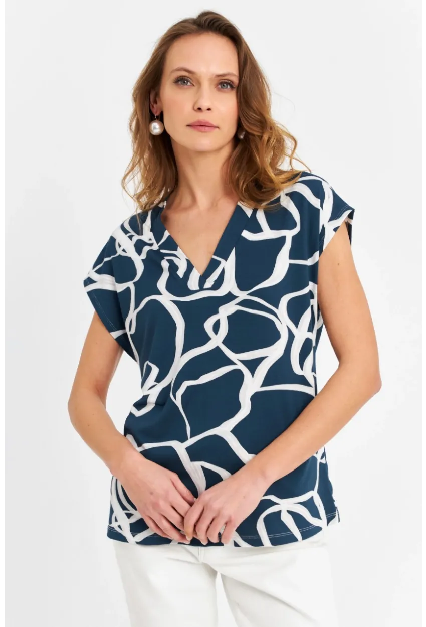 Kadın Petrol V Yaka Salaş Bluz MLPP643