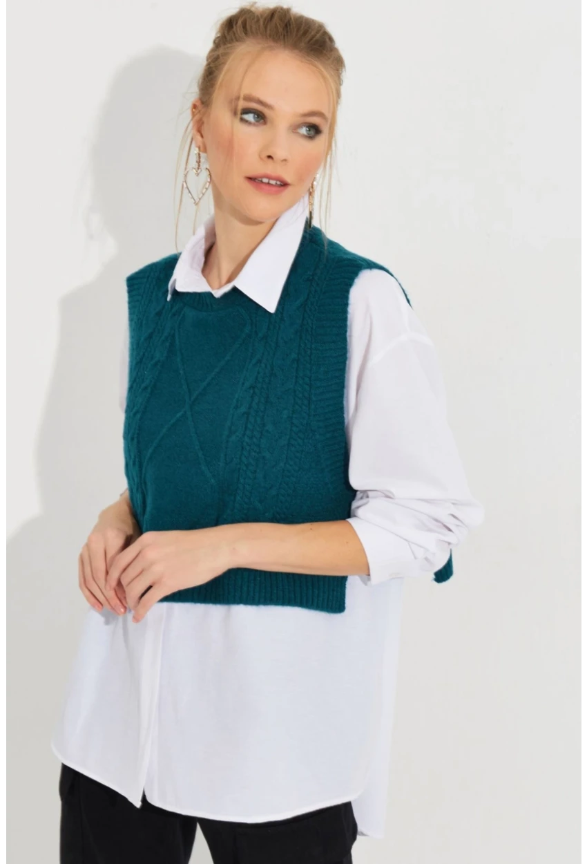 Kadın Petrol Yanları Bağlamalı Süveter YV210