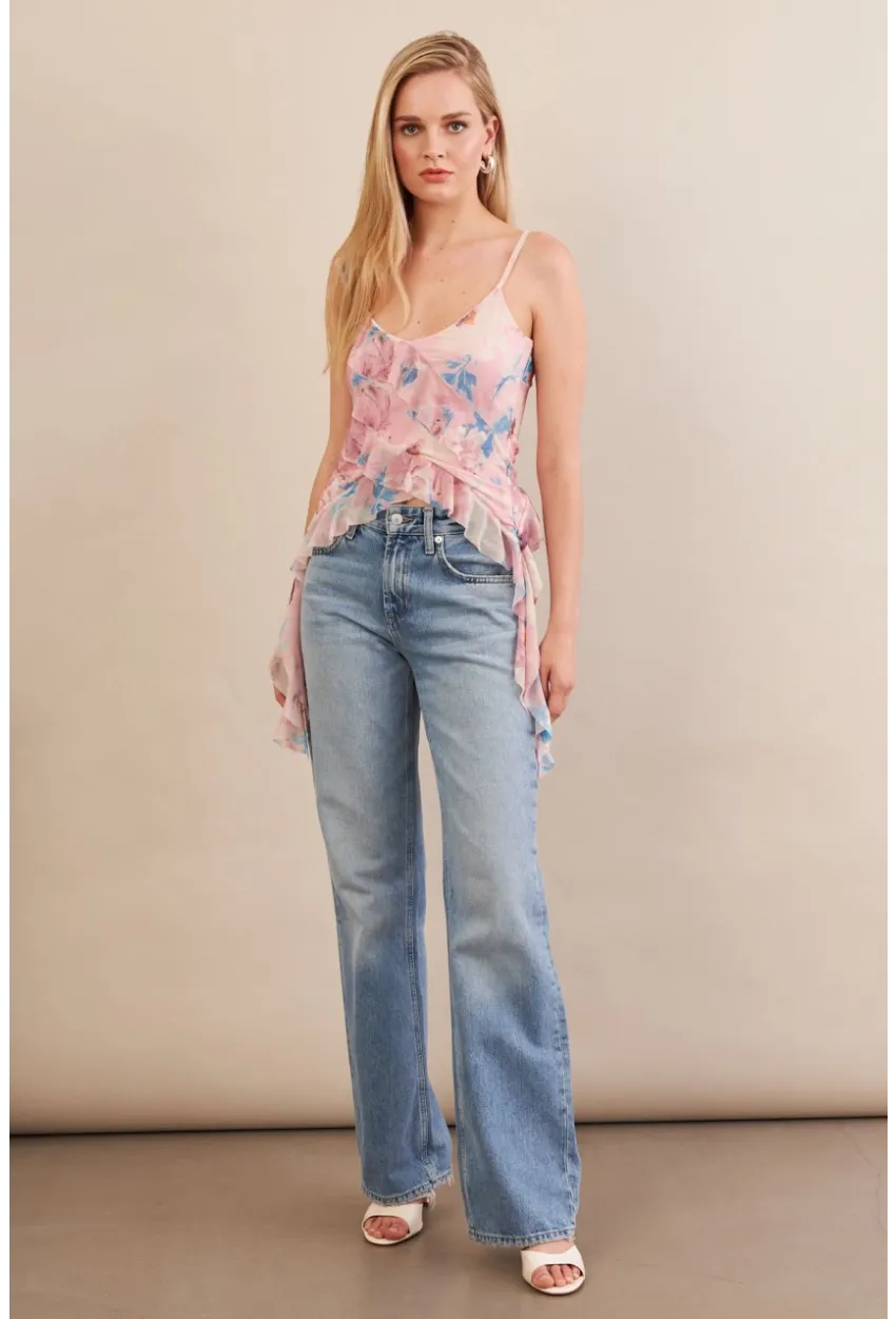 Kadın Pudra Desenli Fırfırlı Şifon Bluz FS033