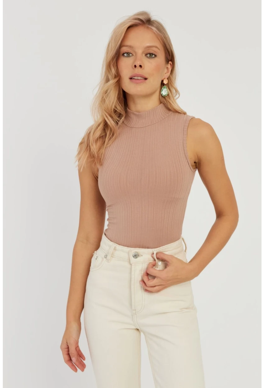 Kadın Pudra Fitilli Kolsuz Bluz LPP1261