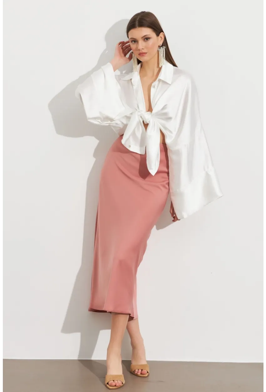 Kadın Pudra Saten Çan Etek SE20