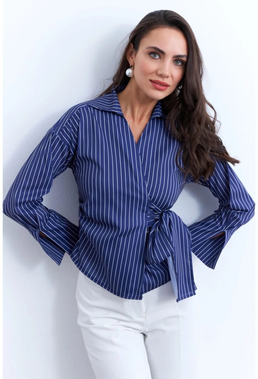 Kadın Saks Bağlamalı Gömlek KED171