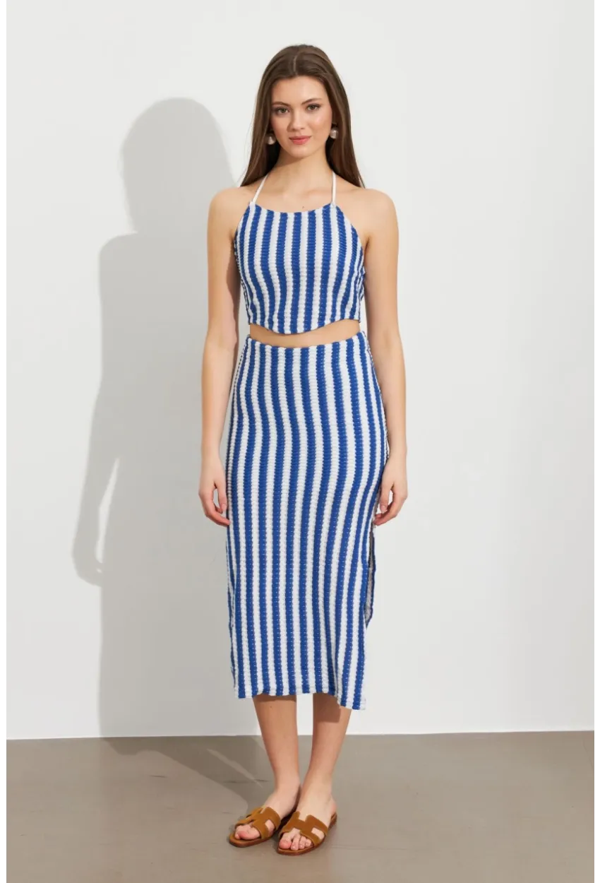 Kadın Saks Etekli Triko Takım ROP108