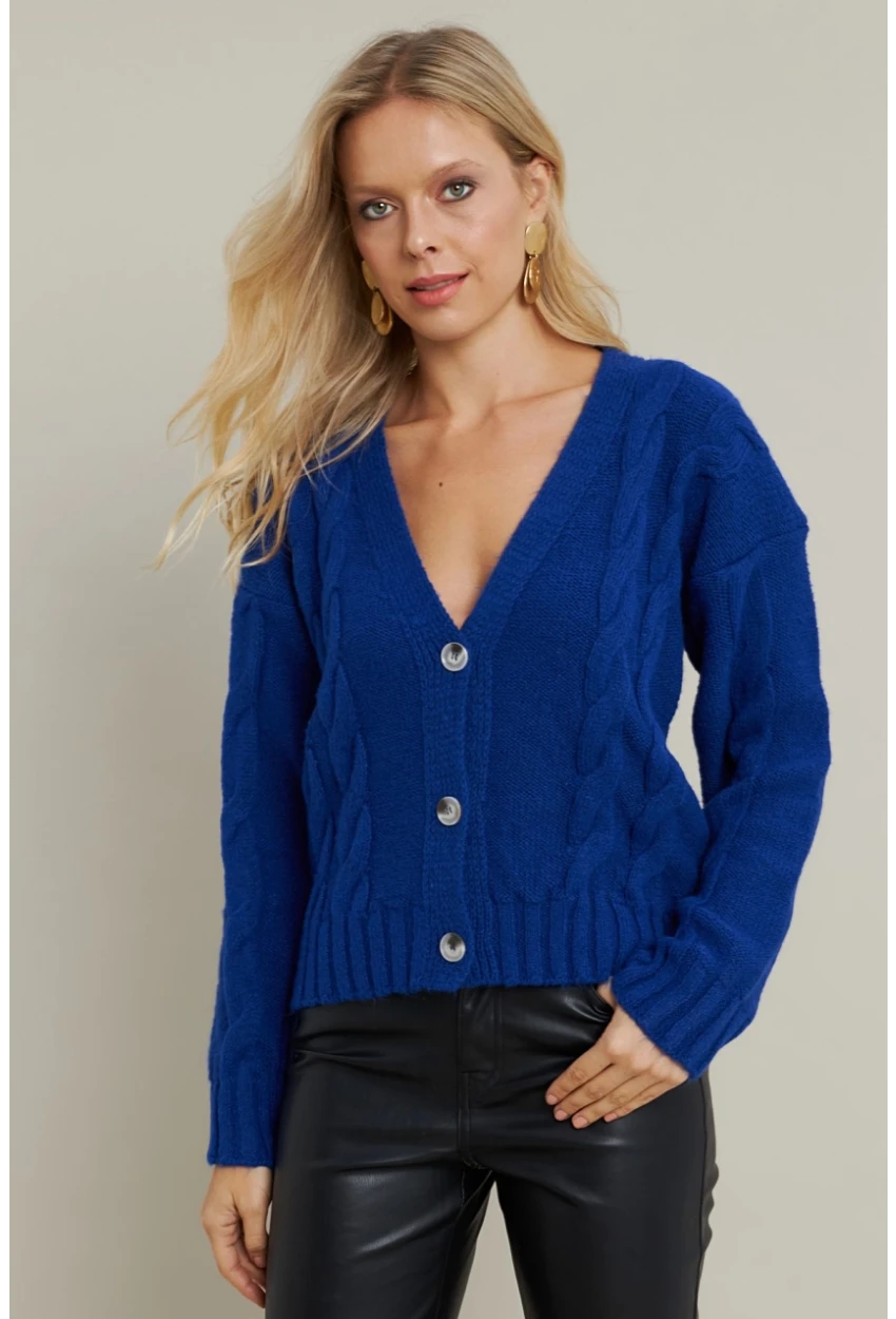 Kadın Saks Saç Örgülü Hırka YV295