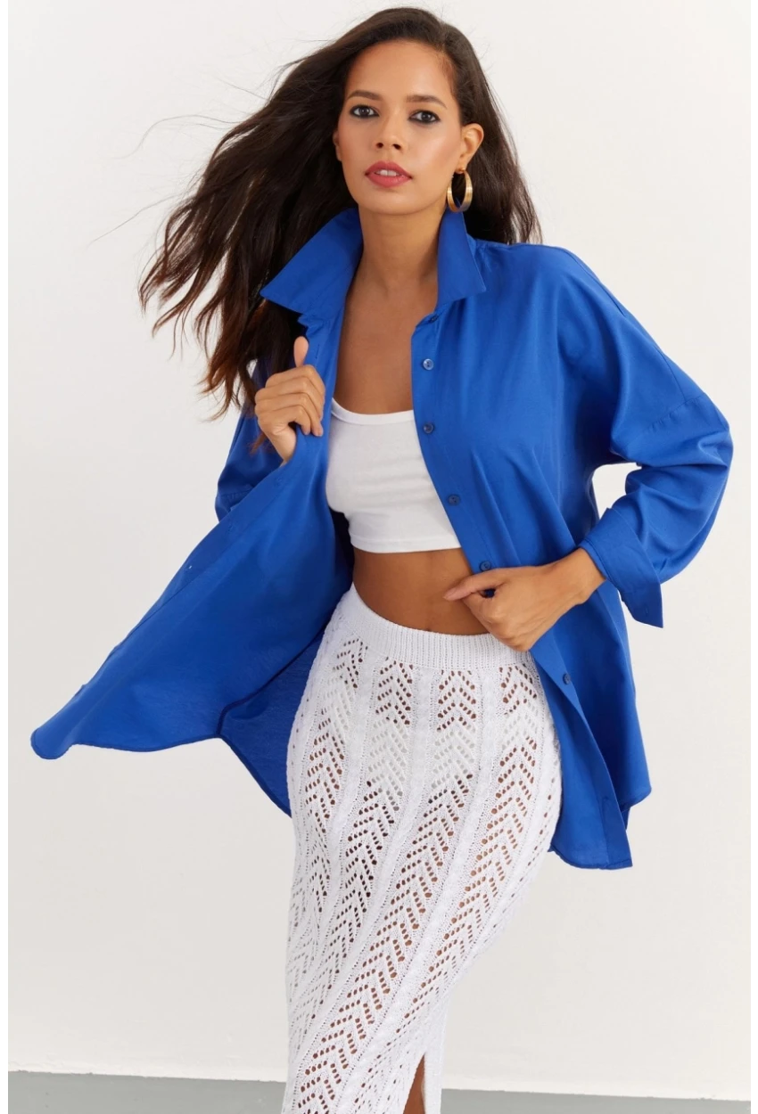 Kadın Saks Salaş Gömlek SF2132