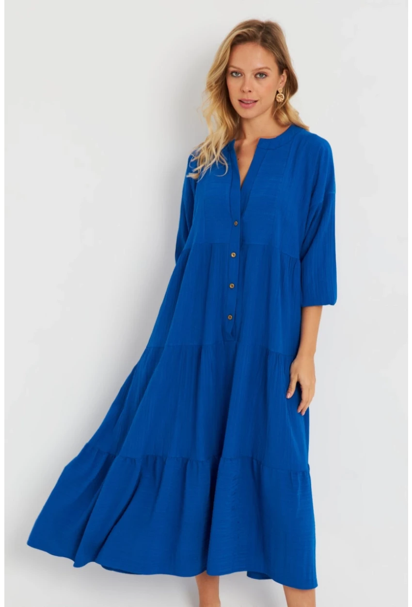 Kadın Saks Salaş Midi Elbise MQ982