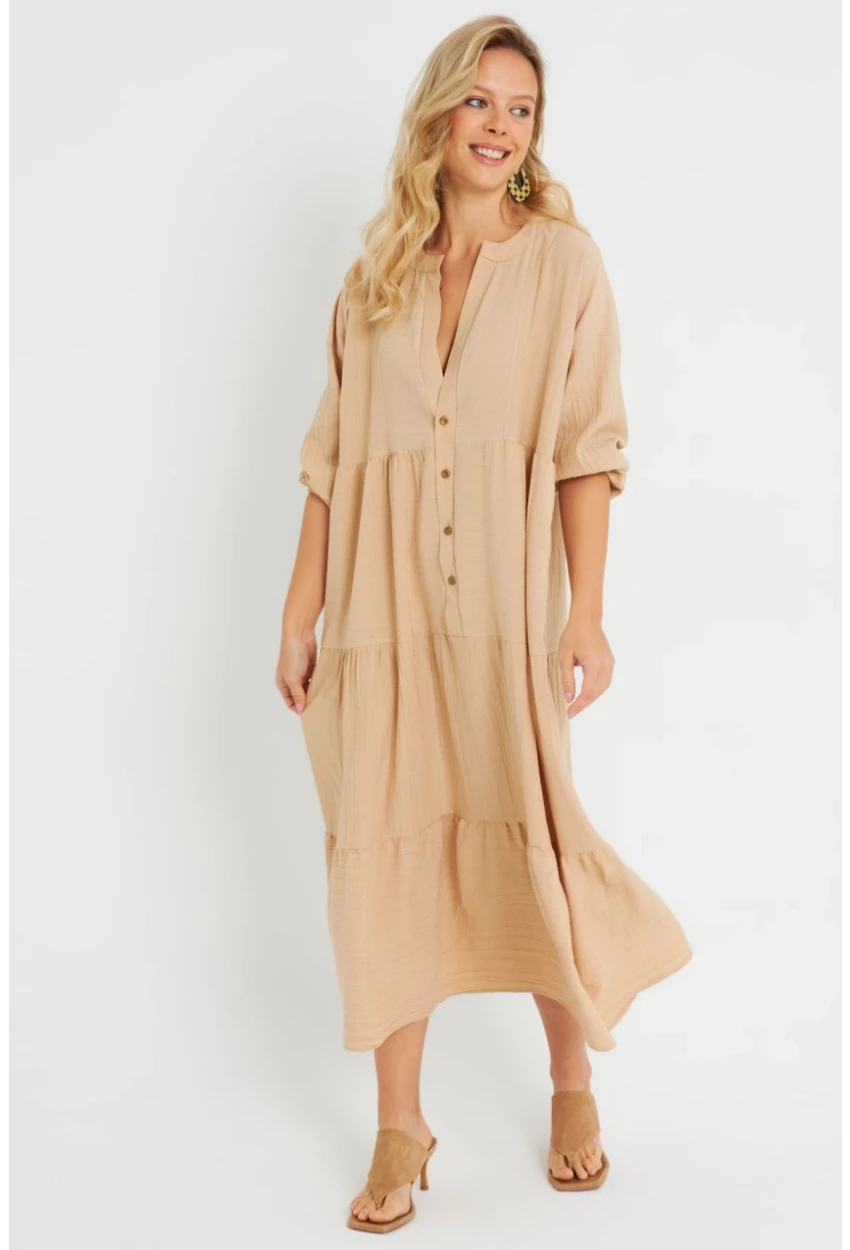 Kadın Salaş Midi Elbise Camel Q982