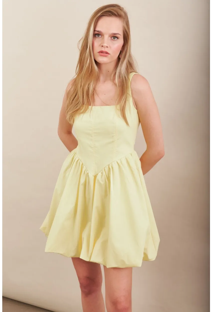 Kadın Sarı Askılı Mini Balon Elbise ERL105