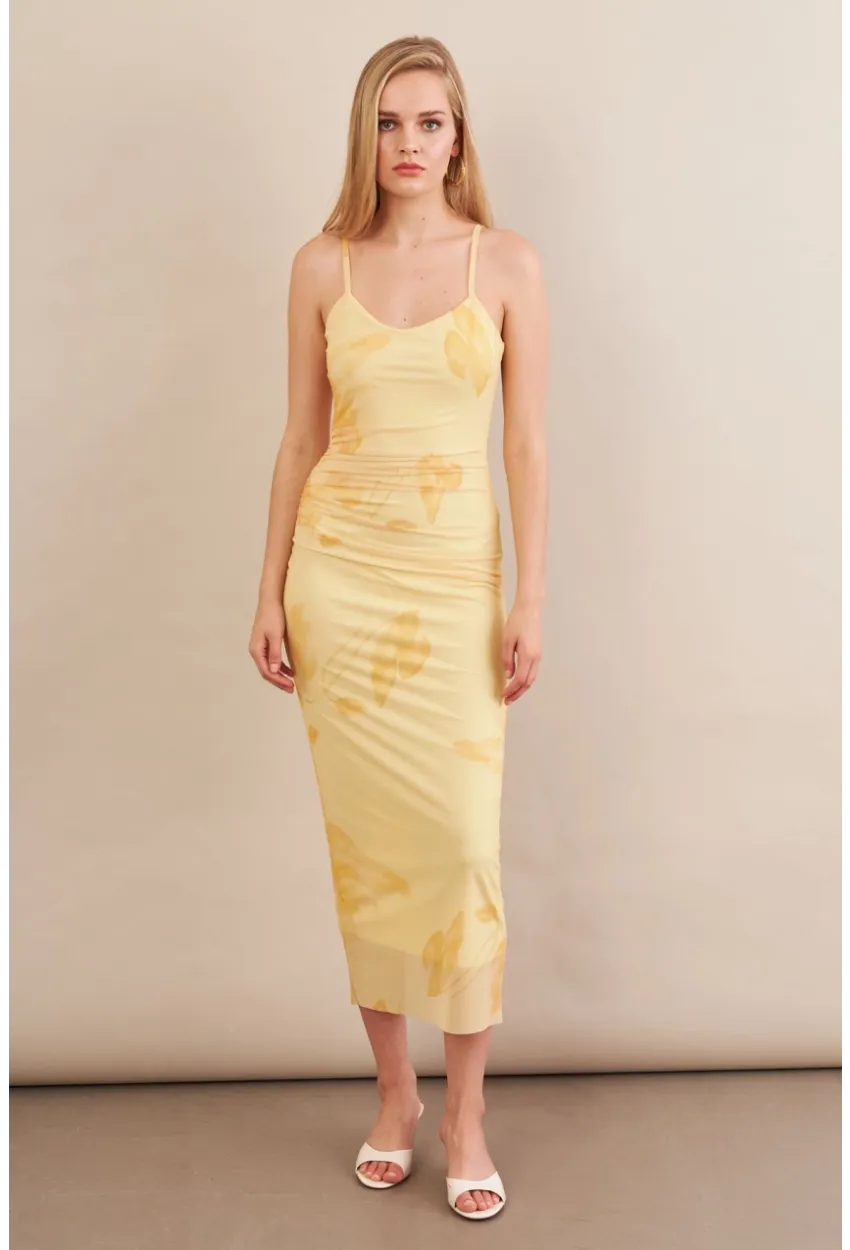 Kadın Sarı Astarlı Midi Tül Elbise MRS130