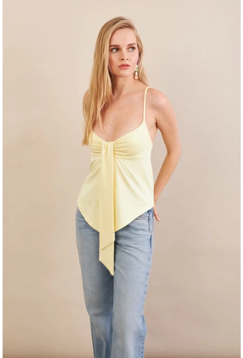 Kadın Sarı Büzgülü Asimetrik Bluz ZH172