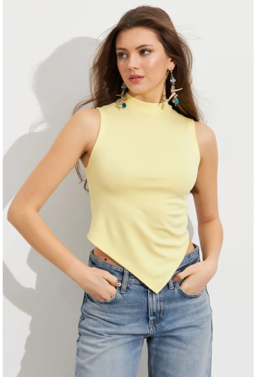 Kadın Sarı Büzgülü Asimetrik Bluz ZH340