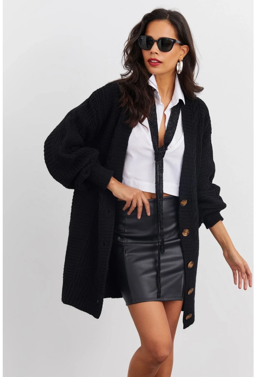 Kadın Siyah Ajurlu Hırka YV108