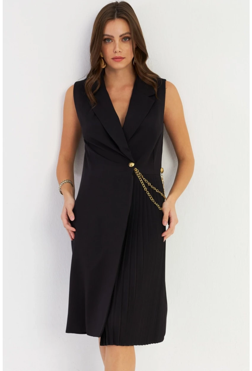 Kadın Siyah Aksesuarlı Ceket Elbise ERA102