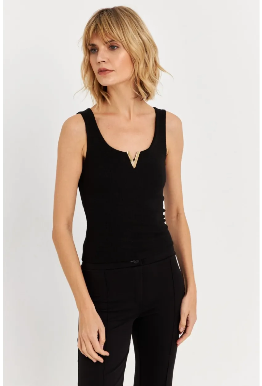 Kadın Siyah Aksesuarlı Kaşkorse Bluz RLO116