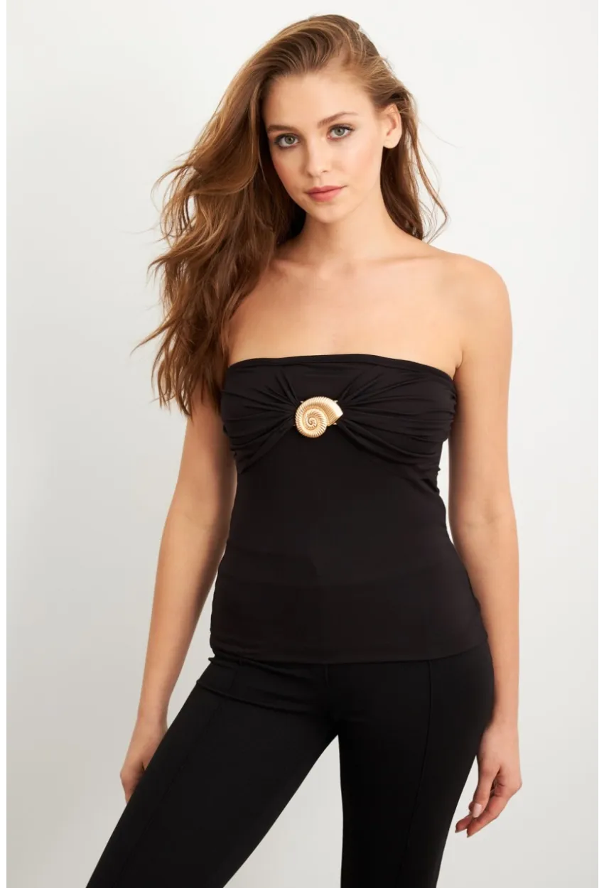 Kadın Siyah Aksesuarlı Straplez Bluz EY3086