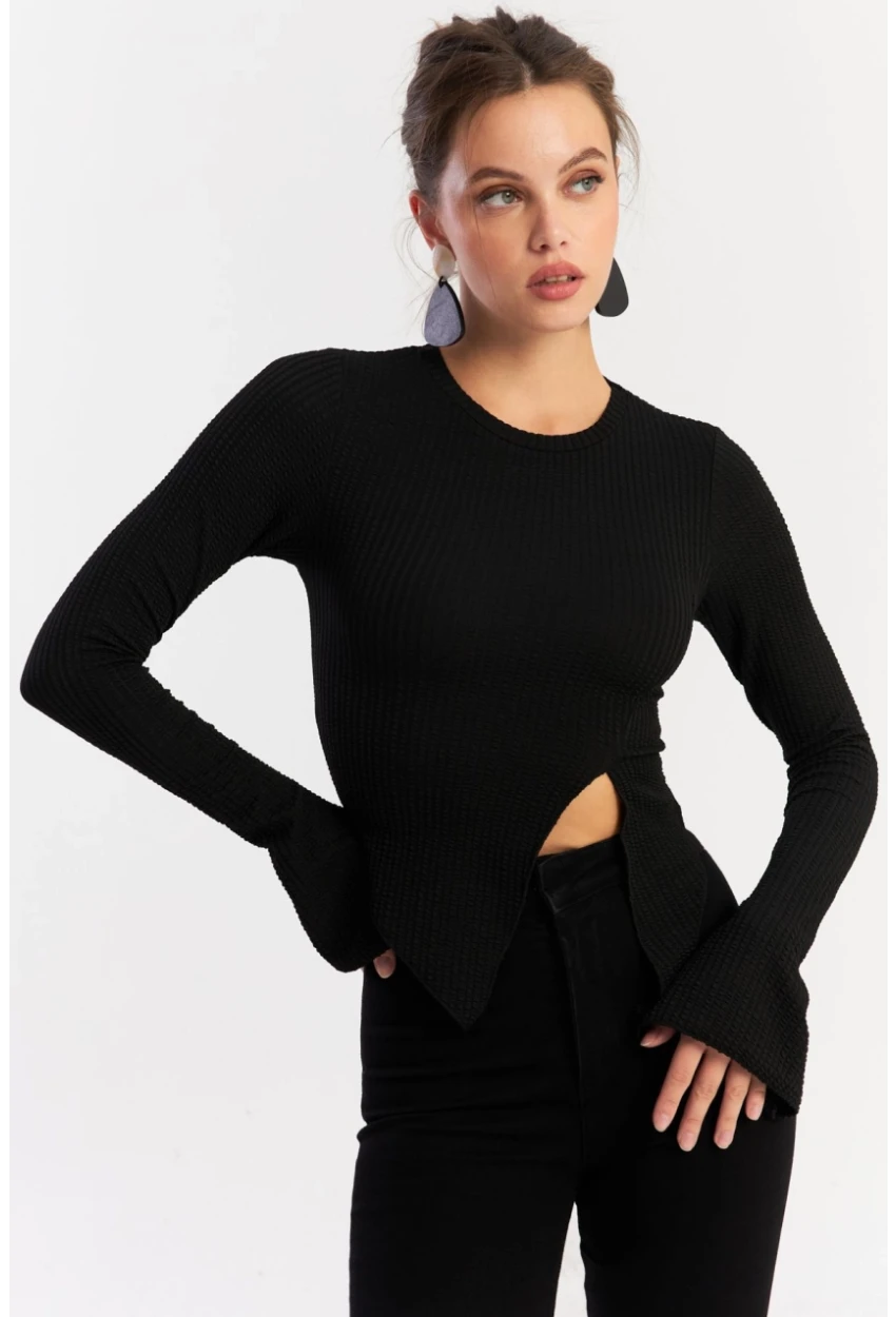 Kadın Siyah Asimetrik Bluz CG384