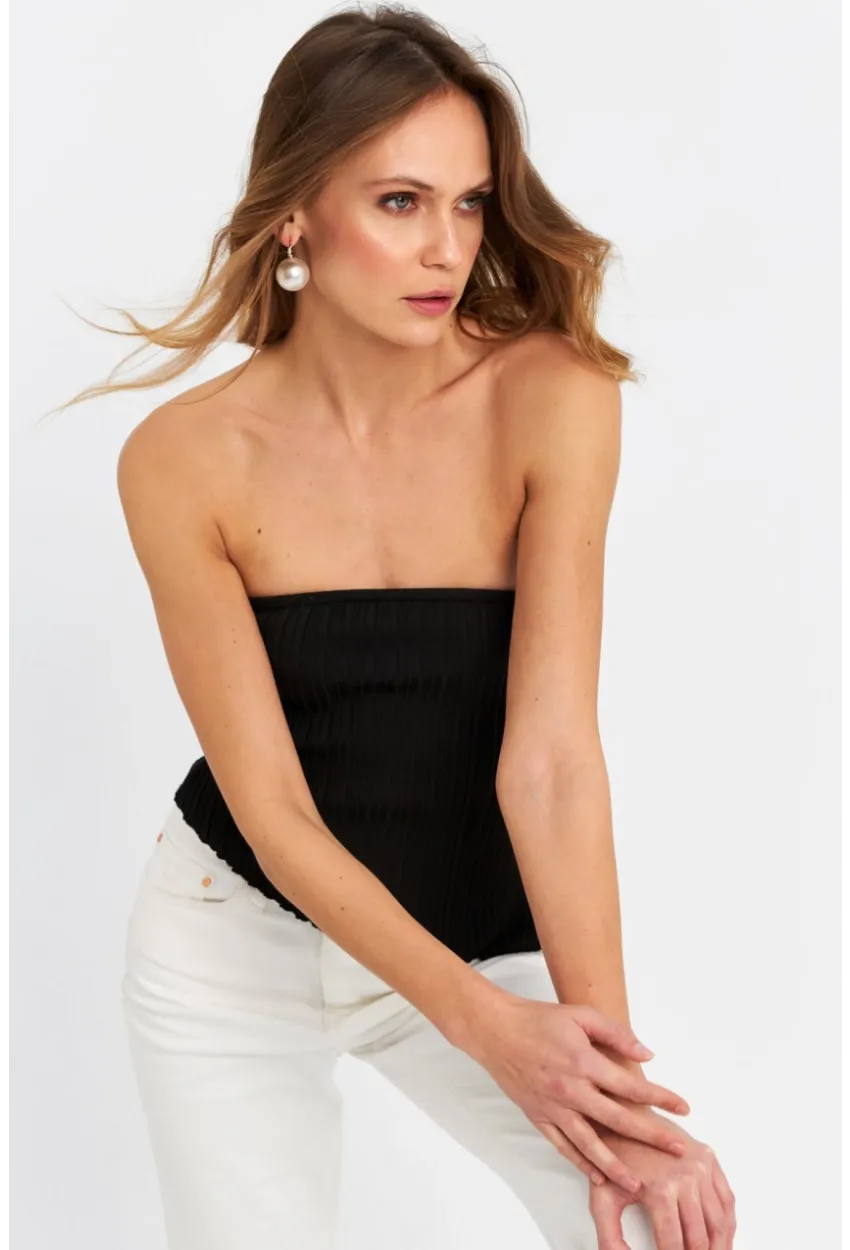 Kadın Siyah Asimetrik Crop Bluz ZH029-90