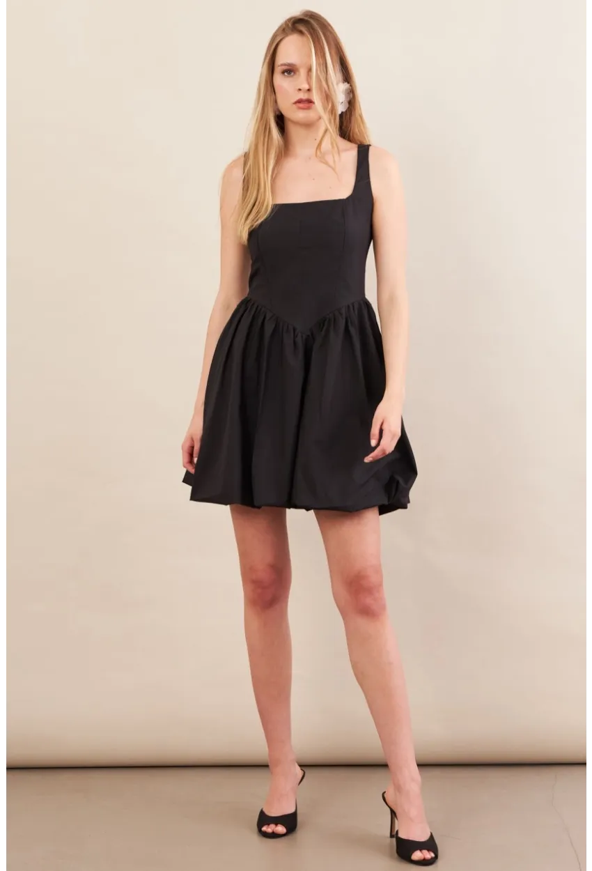 Kadın Siyah Askılı Mini Balon Elbise ERL105