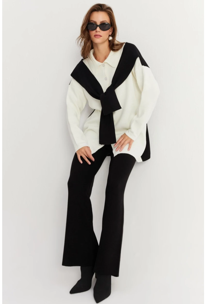 Kadın Siyah Atkılı Triko Hırka Alt Üst Takım NUV20