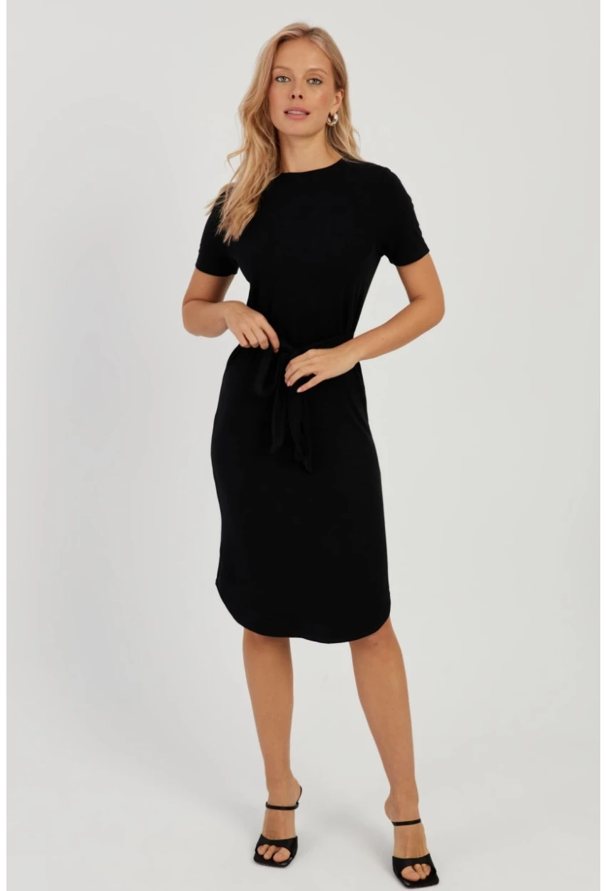 Kadın Siyah Bağlamalı Kaşkorse Midi Elbise LPP1270