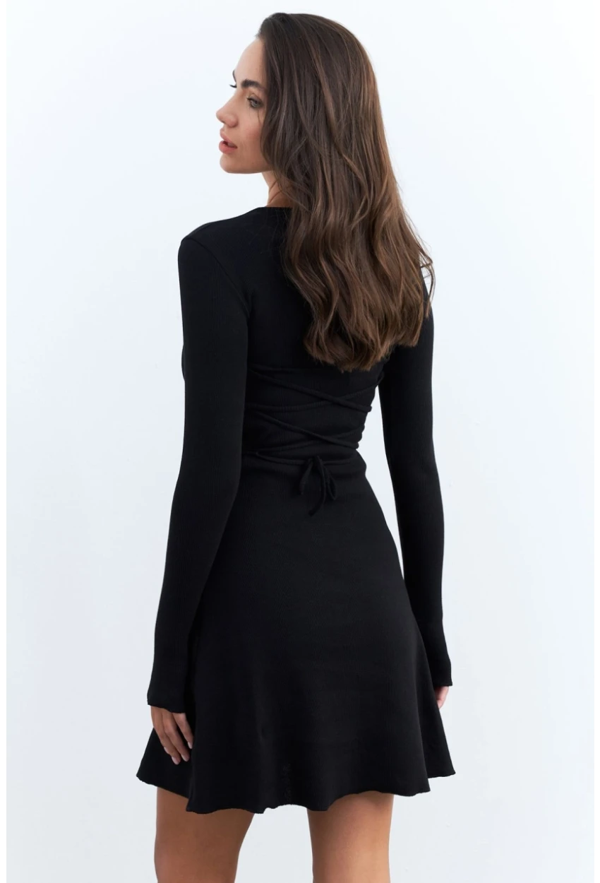 Kadın Siyah Bağlamalı Kaşkorse Mini Elbise FRY2175