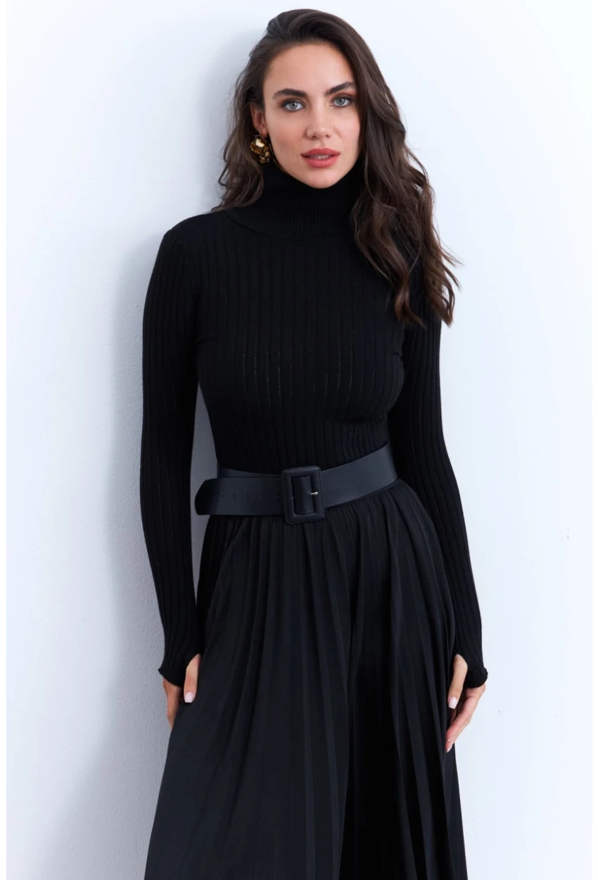 Kadın Siyah Balıkçı Yaka Triko Bluz MYV102-90