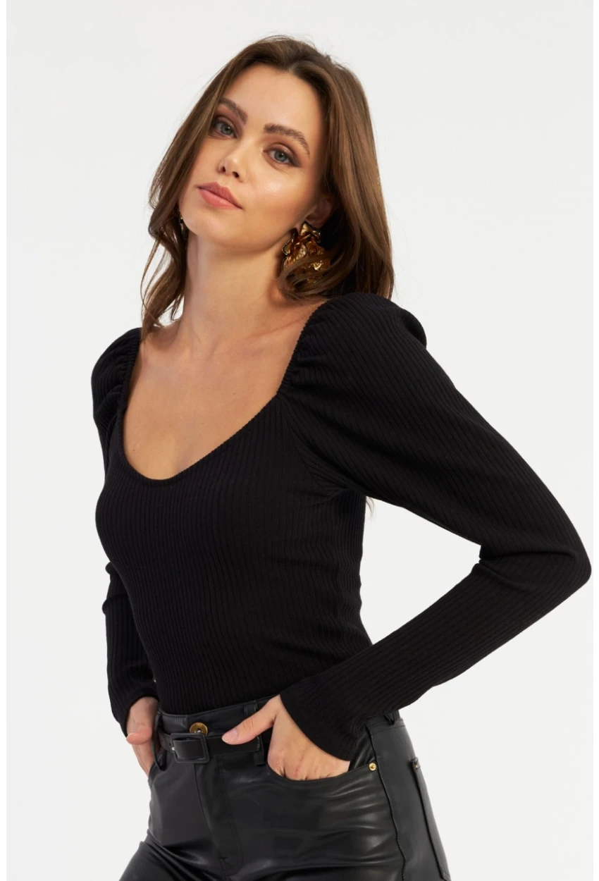 Kadın Siyah Balon Kol Bluz RK42