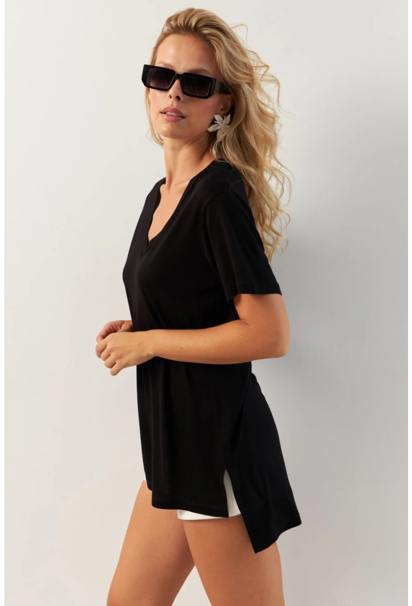 Kadın Siyah Basic Bluz RX438