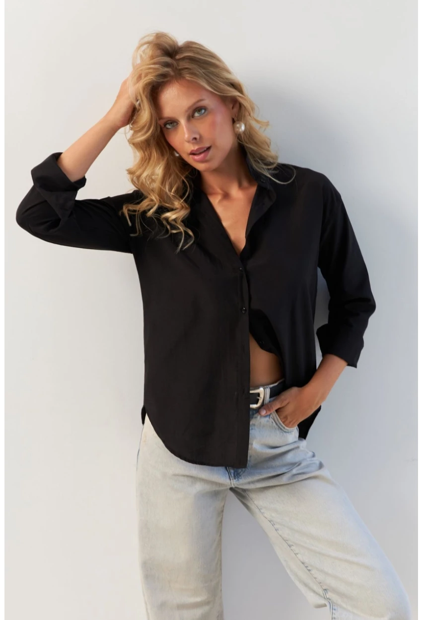 Kadın Siyah Basic Gömlek HNT02