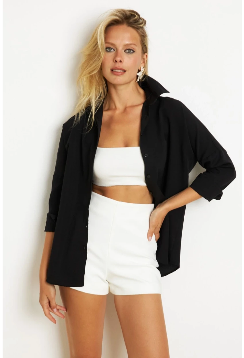 Kadın Siyah Basic Gömlek K1251