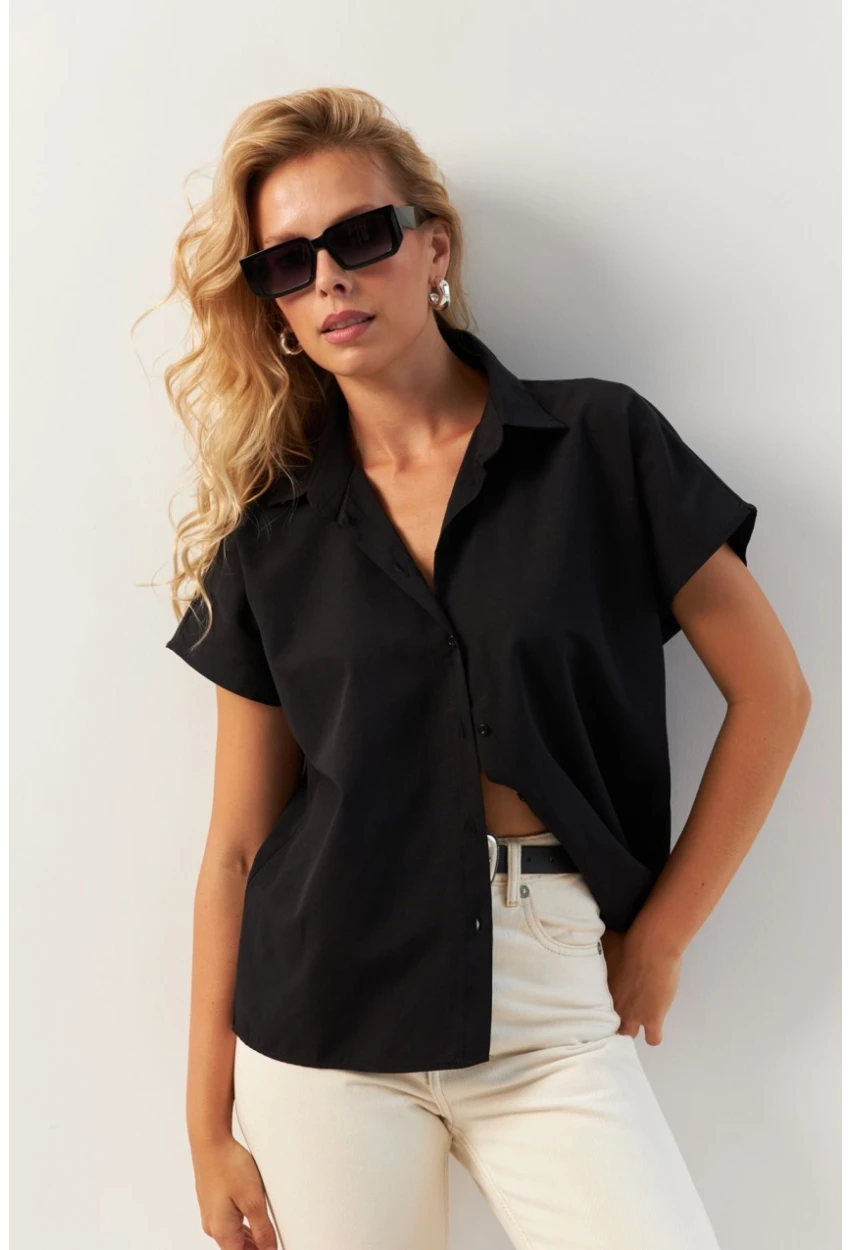 Kadın Siyah Basic Gömlek K982
