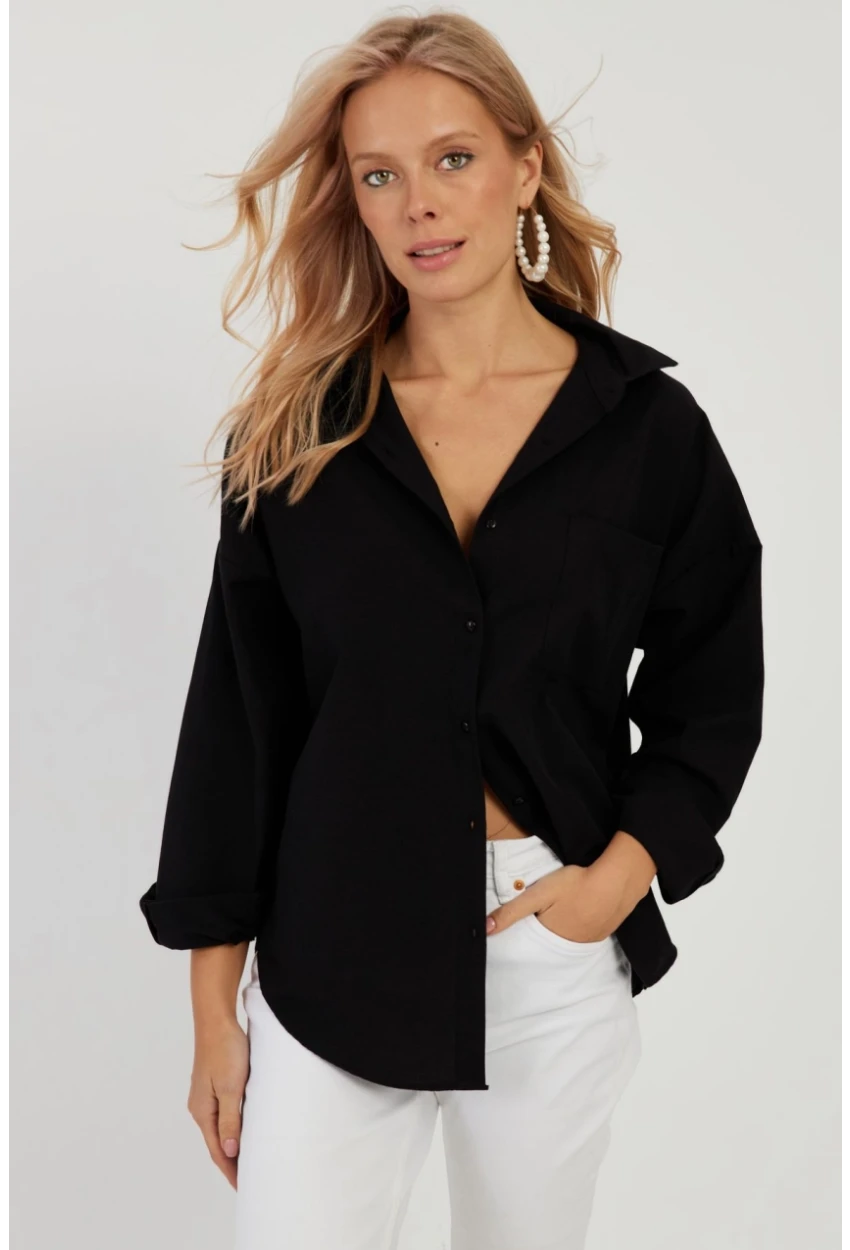 Kadın Siyah Basic Gömlek ZER403