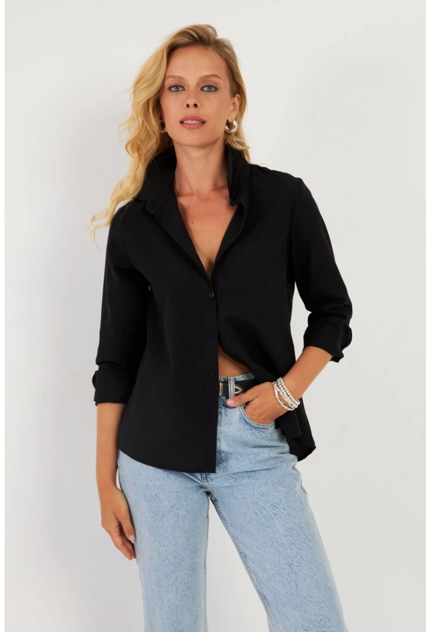 Kadın Siyah Basic Gömlek ZER411