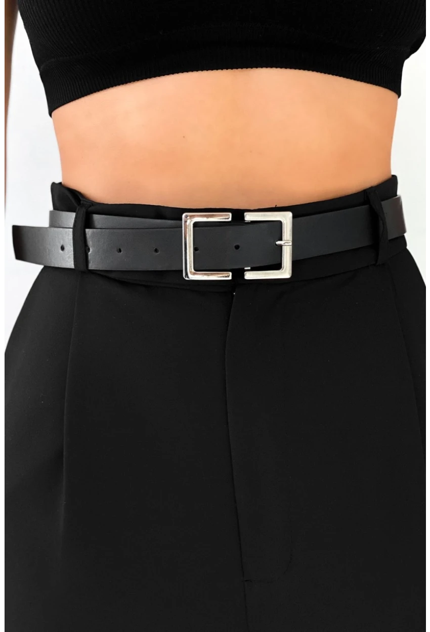 Kadın Siyah Basic Gümüş Tokalı Kemer BE655