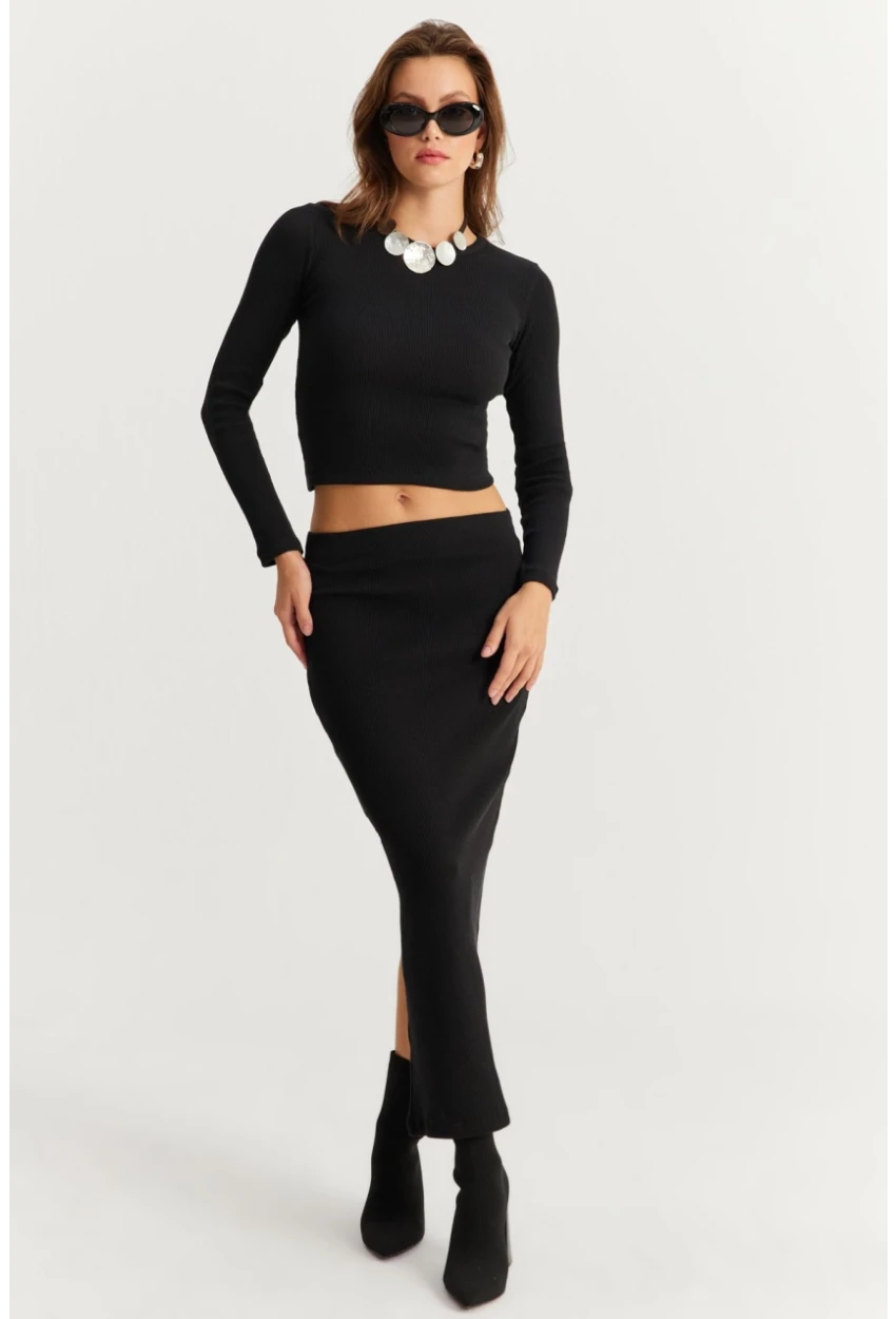 Kadın Siyah Basic Kaşkorse Alt- Üst Takım XL2042