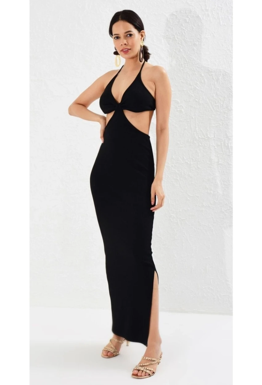 Kadın Siyah Beli Açık Kaşkorse Elbise Yİ1814