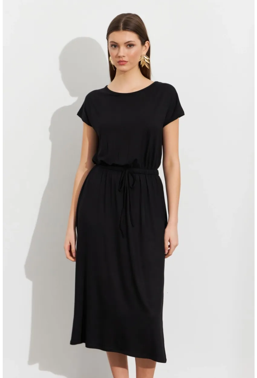 Kadın Siyah Beli Büzülebilir Midi Elbise MURO1193